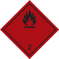 Entzündbare Gase - 2.1, rot / schwarz, Folie, selbstklebend, 150 x 150 x 0,1 mm, ADR, 2.1