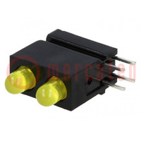 LED; in housing; yellow; 3mm; No.of diodes: 2; 20mA; 60°; 10÷20mcd