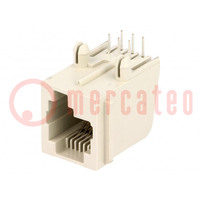 Connector: RJ12; contact; PIN: 6; Cat: 3; Indeling: 6p6c; op PCB; THT