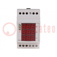 Ampermérő; digitális,panelmérő; 0÷20A; DIN sínre; LED; 3 digit