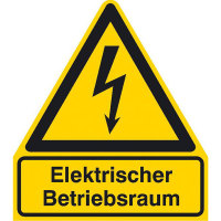 Warnschild Elektrischer Betriebsraum Kombischild, Alu, Größe 21,00x24,50 cm DIN EN ISO 7010 W012 + Zusatztext ASR A1.3 W012 + Zusatztext