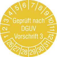 Prüfplakette, Geprüft nach DGUV Vorschrift 3, Durchm.: 2 cm, 28 Stk/Bogen Version: 26-31 - Geprüft nach DGUV Vorschrift 3, 26-31