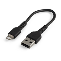 StarTech.com Cable Resistente USB-A a Lightning de 15 cm Negro - Cable de Sincronización y Carga USB Tipo A a Lightning con Fibra de Aramida Resistente - Certificado MFi de Appl...
