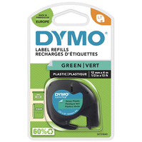 DYMO Oryginalne etykiety plastikowe LetraTag | Rolka 12 mm x 4 m | Czarny nadruk na zielonych etykietach | Samoprzylepne etykiety uniwersalne dla etykieciarek LetraTag