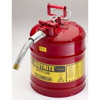 Safety container with flexible metal spout