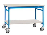 Komplett-Beistelltisch BASIS mobil mit Melamin-Platte + Zwischenboden, BxTxH: 1250 x 600 x 850 mm | BBK5321.5012