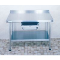 Stainless steel food preparation tables with upstand