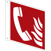 Brandmeldezeichen Fahnenschild "Brandmeldetelefon" [F006], Kunststoff, 200 x 200 x 1 mm, langnachleuchtend, 55 / 8 mcd, LimarLite®, ASR A1.3 / ISO 7010, doppelseitig bedruckt