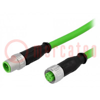 Câble: pour capteurs/automatique; PIN: 4; M12-M12; 0,5m; mâle