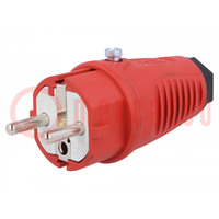 Connector: AC supply; male; plug; 2P+PE; 250VAC; 16A; for cable