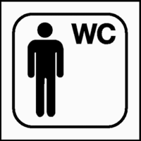 Winkelschild - Herren, WC, Schwarz, 15 x 15 cm, Aluminium, Weiß, Hinweise