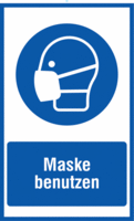 Würfel-Schild - Maske benutzen, Blau, 60 x 42.5 cm, PVC, Zur Deckenmontage