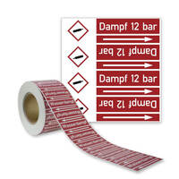 SafetyMarking Rohrleitungsband, Dampf 12 bar, Gruppe 2, rot, DIN 2403, 33 m lang