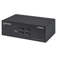 Manhattan HDMI KVM Switch 4-Port, 4K@30Hz, USB-A/3.5mm Audio/Mic Connections, Cables included, Audio Support, Control 4x computers from one pc/mouse/screen, USB Powered, Black, ...