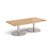 Monza rectangular coffee table with flat round brushed steel bases 1600mm x 800m - oak