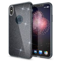 NALIA Custodia compatibile con iPhone X XS, Glitter Silicone Copertura Protezione Sottile Telefono Cellulare, Ultra-Slim Cover Case Protettiva Scintillio Smart-Phone Bumper Nero