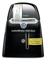 LabelWriter 450 Duo, Black LabelWriter 450 Duo, Thermal transfer, 600 x 300 DPI, 71 lpm, Black,Silver, 6.2 cm, D1