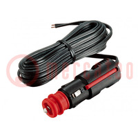 Cigarette lighter socket extension cord; cables; 8A; black; 4m