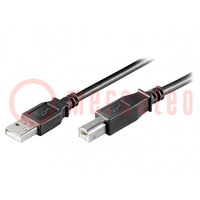 Cable; USB 2.0; USB A plug,USB B plug; 1m; black; Core: Cu; 480Mbps