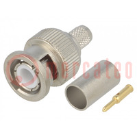 Plug; BNC; male; straight; 50Ω; crimped; for cable; PTFE