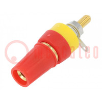 Socket; 4mm banana; 15A; 250VDC; L: 42mm; red; gold-plated; on panel