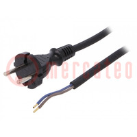Kabel; 2x1mm2; CEE 7/17 (C) stekker,draden; rubber; 4,5m; zwart