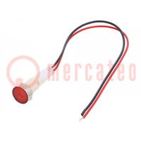 Indicator: LED; flat; red; 230VDC; 230VAC; Ø10mm; leads 200mm