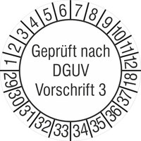 Prüfplakette, Geprüft nach DGUV Vorschrift 3, Größe (Durchm.): 3 cm,15 Stk/Bogen Version: 29-38 - Geprüft nach DGUV Vorschrift 3, 29-38
