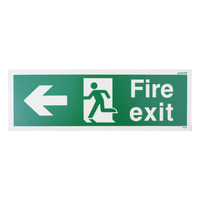 Glow in the Dark Fire Exit Arrow Left Sign - PVC - 125x380mm