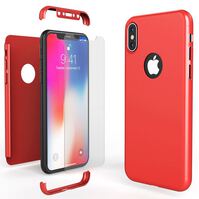 NALIA Custodia Integrale compatibile con iPhone X XS, Cover Protettiva Fronte e Retro & Vetro Temperato, Phone Case Rigida Protezione Bumper Sottile Rosso