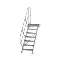 Treppe mit Plattform 45° Stufenbreite 600 mm, 7 Stufen, Aluminium geriffelt