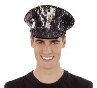 Gorra de Policía negra con lentejuelas Arcoíris Universal Adulto