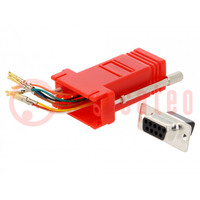 Transition: adapter; D-Sub 9pin female,RJ45 socket; red