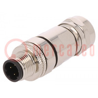 Plug; M12; PIN: 4; male; D code-Ethernet; for cable; soldering; IP67