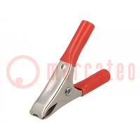 Crocodile clip; 15A; Grip capac: max.19mm; Overall len: 58mm; red
