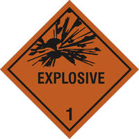 Klasse 1, Explosive Stoffe und Gegenstände, Größe (BxH): 25,0 x 25,0 cm, selbstklebende PVC-Folie