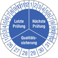 Prüfplaketten - Qualitätssicherung, 15 Stück/Bogen, selbstklebend, 3 cm Version: 26-31 - Prüfplakette Qualitätssicherung 26-31