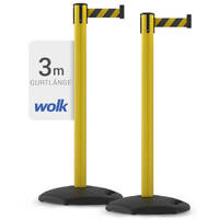 2x Gurtpfosten für den Außenbereich, Höhe: 92,5 cm, Gurtlänge: 3,0 m Version: 01 - gelb, Gurtband gelb/schwarz