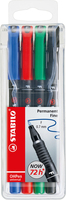 STABILO OHPen universal permanent, 4 Pack tartós filctoll Golyóshegyű Fekete, Kék, Zöld, Vörös 4 dB