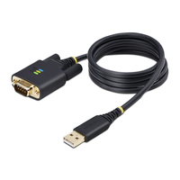 StarTech.com 3ft (1m) USB to Serial Adapter Cable, COM Retention, Interchangeable Screws/Nuts, USB-A to DB9 RS232, FTDI IC, ESD Protection, Windows/macOS/Linux