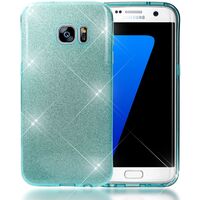 NALIA Custodia compatibile con Samsung Galaxy S7 Edge, Glitter Copertura in Silicone Protezione Sottile Cellulare, Slim Cover Case Protettiva Scintillio Telefono Bumper - Turchese