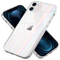 NALIA Clear Tempered Glass Cover compatible with iPhone 12 / iPhone 12 Pro Case, See Through Holographic Rainbow Hardcase & Silicone Bumper, Protective Scratch-Resistant Shiny S...