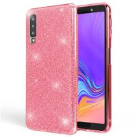 NALIA Glitzer Handyhülle für Samsung Galaxy A7 2018, Handyhülle Ultra Slim Back Case Pink