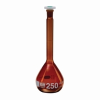 250ml Volumetric flasks DURAN® amber glass class A USP with PE stopper