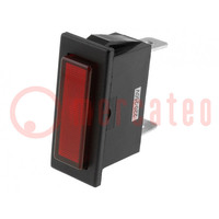 Kontrolka: z neonówką; płaska; czerwony; 230VAC; Otw: 30,4x11,2mm