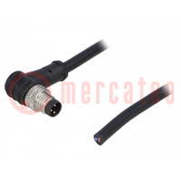 Connector: M8; male; PIN: 3; angled 90°; plug; 3A; IP65,IP67; 60V; 1m