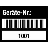 SafetyMarking Etik. Geräte-Nr. Barcode und 1001 - 2000 4 x 3 cm Dokumentenf. Version: 01 - schwarz