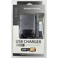 EAXUS® CARGADOR USB C DE 65 W CON PANTALLA LED, CARGADOR RÁPIDO DE 3 PUERTOS CON PD, ADECUADO PARA IPHONE, IPAD, SAMSUNG GALAXY,