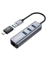 GRAUGEAR 3 PORTS USB 3.0 HUB + GIGABIT ETHERNET LAN RJ45 | USB-C | USB-A | ALUMINIUM HOUSING | USB TYPE-C ADAPTER | USB LAN ADAP