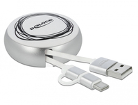 DeLOCK Câble rétractable USB 2.0 2 en 1 Type-A à Micro-B et USB-C™ blanc / argenté